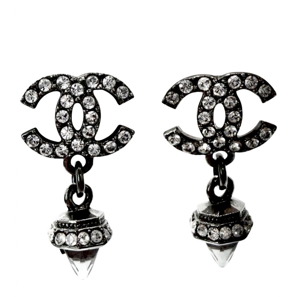 Chanel Earrings for Women, Coco Mark, Swing Earrings, Rhinestone, Silver, App...